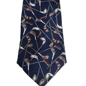 VTG Bert Pulitzer 100% Silk Mens Neck Tie Golf Clubs All Over Print 58" USA Made